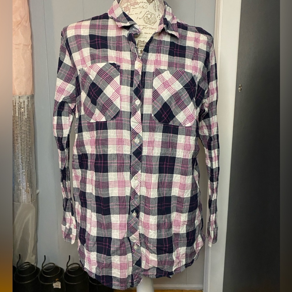 Eddie Bauer Women's Plaid Button Down Shirt - Pink/Blue/Grey